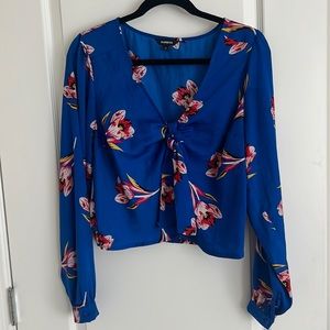Like New Express Royal Blue & floral crop Top Size L